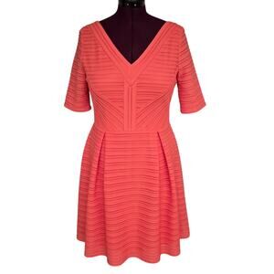 Women's London Times Coral Dot Knit Striped Fit & Flare Dress | Size 12